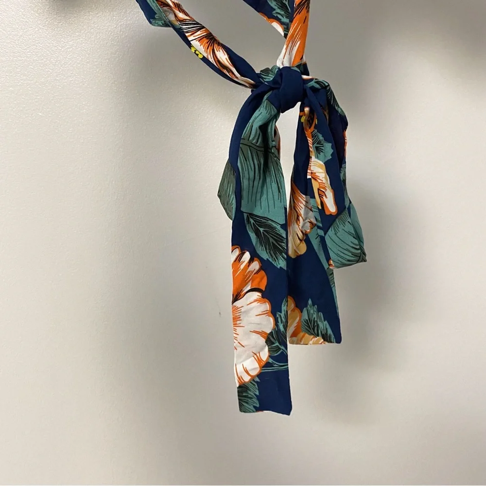 No Brand 100% Rayon Tropical Floral 2 Piece Crop Top Chic Skirt Set Blue‎